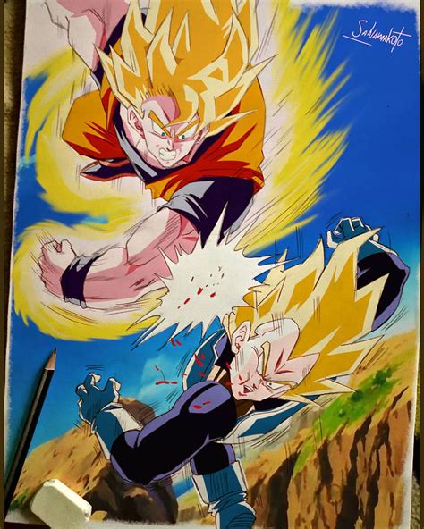 Goku Ssj Vs Vegeta Ssj By Salvamakoto On Deviantart Dragon Ball Art Goku Dragon Ball Artwork