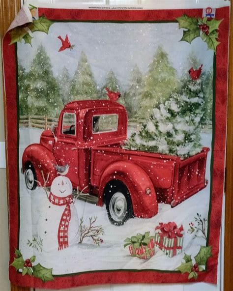 Christmas Red Truck Christmas Fun Quilt Panel By Springs Creative Btp Springscreative