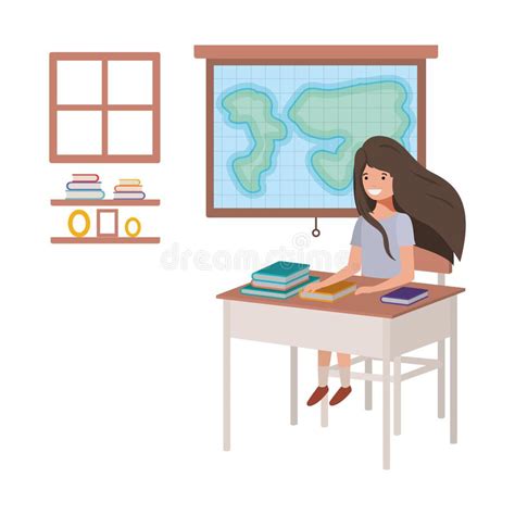 Menina Nova Do Estudante Na Sala De Aula Da Geografia Ilustração do