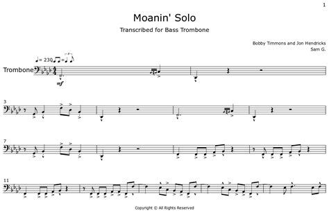 Moanin Solo Sheet Music For Trombone