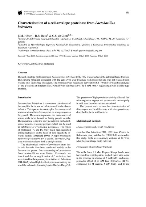 PDF Characterization Of Cell Envelope Proteinase From Lactobacillus