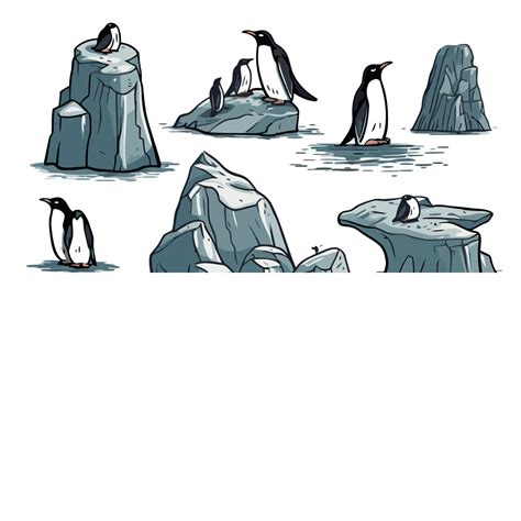 Antarctic Clipart Penguins Set On Rocks In Arctic Ocean Illustration