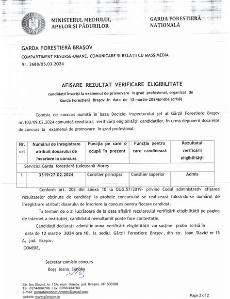 Examen promovare în grad profesional martie 2024 Garda Forestiera Brasov