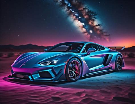 Premium AI Image | Neon sports car in the night dessert