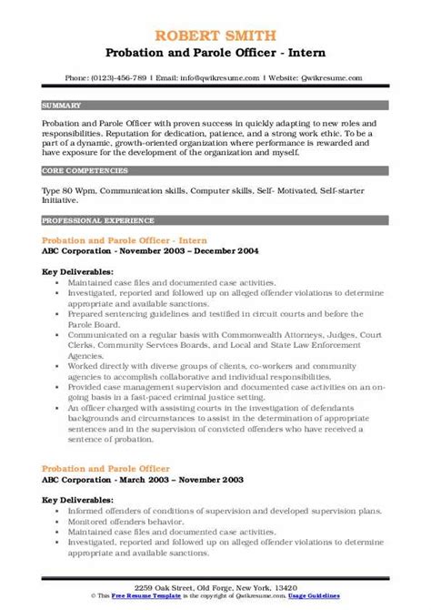 Probation And Parole Officer Resume Samples Qwikresume