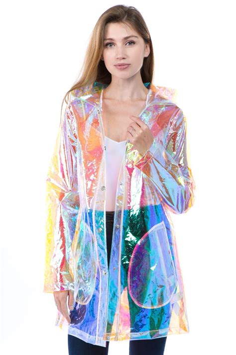 Club Exx Rainbow Iridescent Hooded Raincoat Holographic