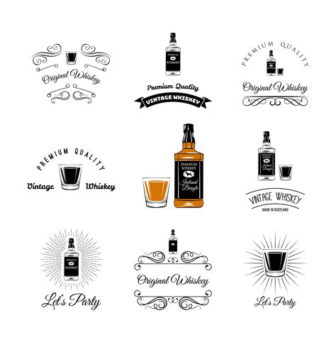 Whiskey Logo Set Svg Bottle And Shot Glass Alcohol Drink Etsy