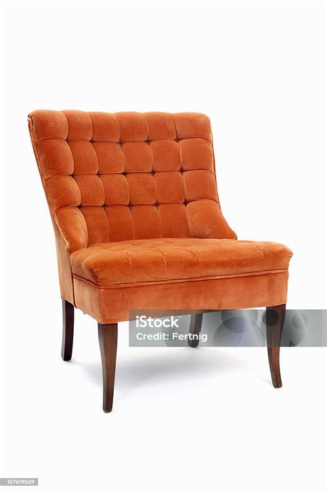 Retro Orange Armchair Stock Photo - Download Image Now - Orange Color, Armchair, White ...