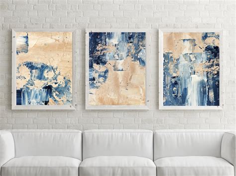 Abstract Navy Blue Wall Art Prints Set Of 3 Prints Large Etsy