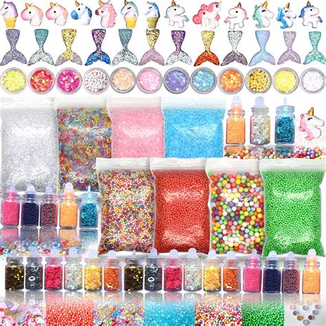 70PCS Slime Add Ins Slime Kit Floam Beads Fish Bowl Beads Mreaind Unicorn Slime Charms Glitter ...