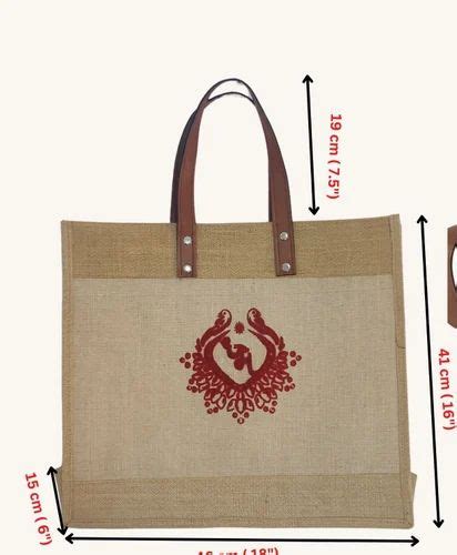 Golden Jute Cotton Fabric Cotton Jute Bag With Pu Leather Size