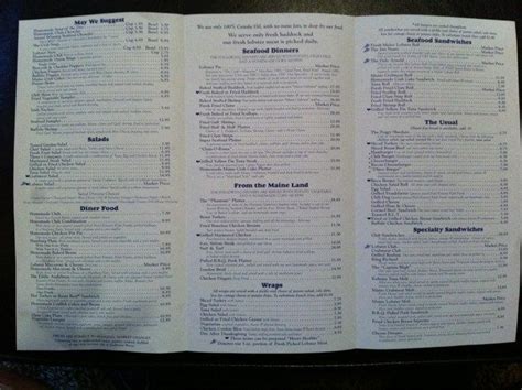 Menu at Maine Diner and gift shop restaurant, Wells, Post Rd