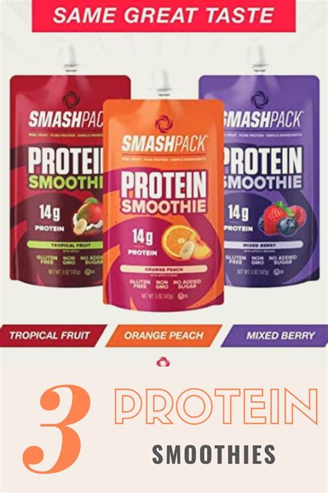 Smashpack Protein Fruit Smoothie Pouch Variety Pack 6 Pack 14g Whey