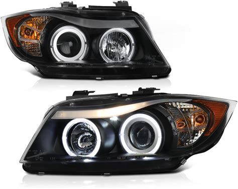 Vipmotoz Led Halo Ring Black Projector Headlight Headlamp Assembly For 2006 2008 Bmw