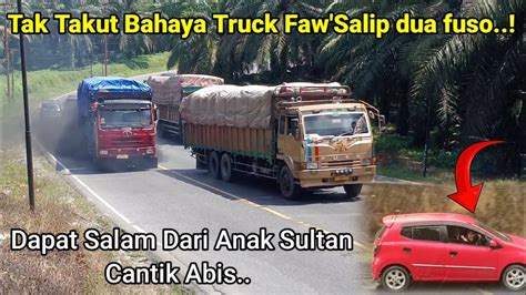 Tak Takut Bahaya Truck Faw Salip Dua Fuso Di Tanjakan Bukit Kodok Dapat