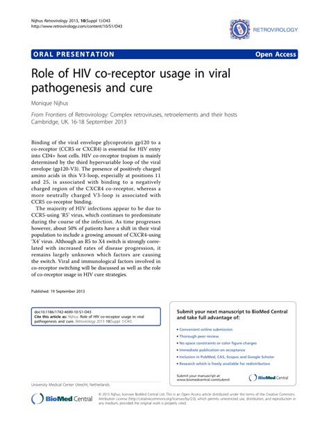 Pdf Role Of Hiv Co Receptor Usage In Viral Pathogenesis And Cure