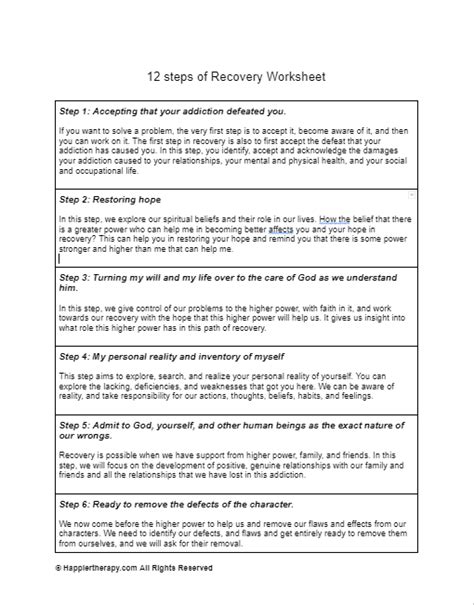 Steps Of Recovery Worksheet Happiertherapy Worksheets Library