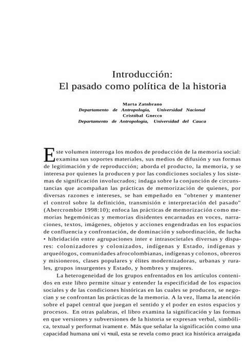 PDF Introducción El pasado como política de la historia PDF