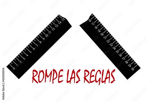 Rompe Las Reglas Con Dibujo De La Regla Partida Por La Mitad Stock