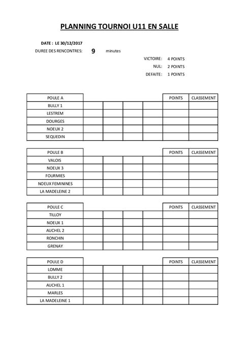 Planning Tournoi U Salle Equipes Jpc Par Jp Fichier Pdf