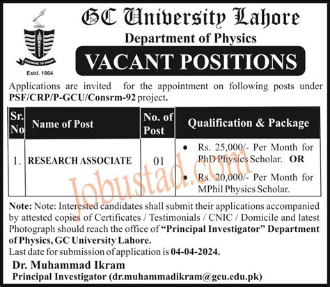 Latest Gcul Jobs March 2024 Govt College University Lahore Jobs