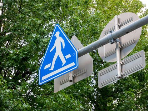 Traffic sign, blue pentagon pedestrian lane sign isolated on white ...