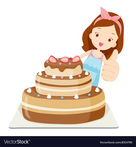 Big cake with girl thump up Royalty Free Vector Image