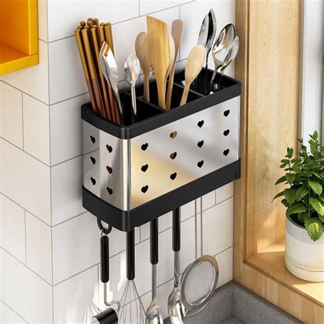 Kitchen Utensil Holder Multifunctional Draining Chopstick Cage Double