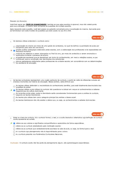 Exerc Cios Sobre A Disciplina De Curr Culo Teoria E Pratica