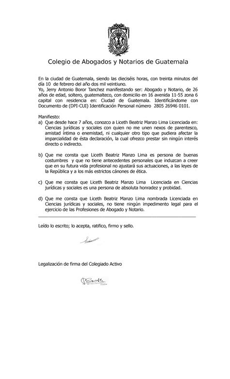 Acta De Solilcitud De Colegiado Colegio De Abogados Y Notarios De