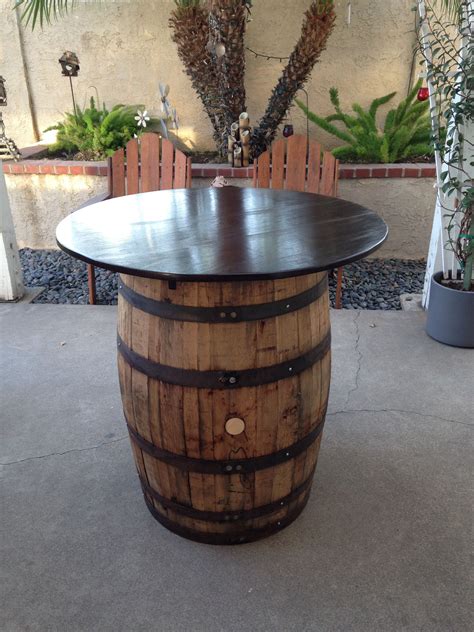 Whiskey Barrel Turned Into A Backyard Cocktail Table Whiskey Barrel