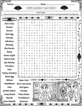 THE GREAT GATSBY Word Search Puzzle Worksheet Activity By Matheus Teaching