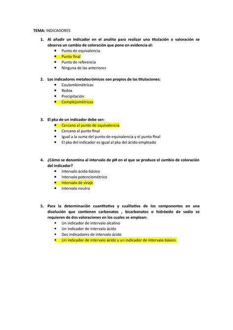 Examen Julio Preguntas Y Respuestas Tema Indicadores Al