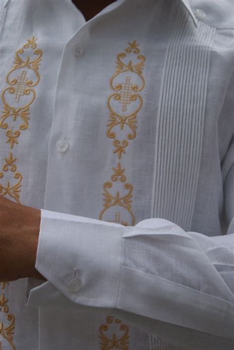 Guayabera For Wedding French Cuff Embroidered In Gold Men Linen