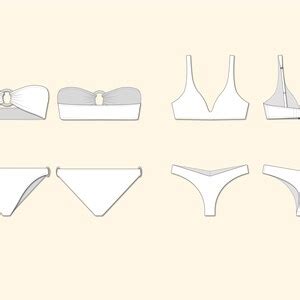 Bikini Swimsuit Set Bundle Styles Vector Flat Fashion Cad Technical Drawings For Adobe