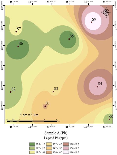 The Spatial Distribution Map Of Pb In The Soil Of The Study Area For