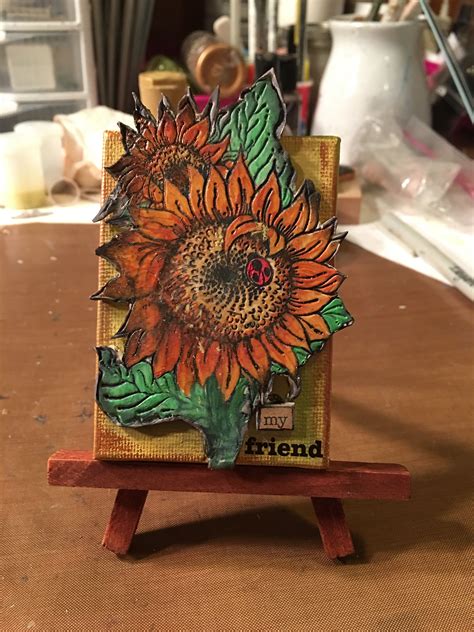 Mixed Media Canvas Sunflower Made With Polymer Clay Mixed Media