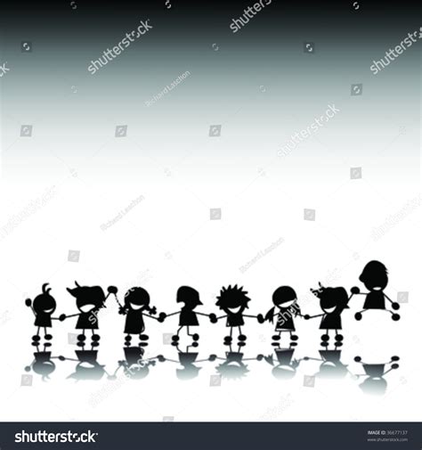 Silhouettes Stylized Children Holding Hands Stock Vector Royalty Free