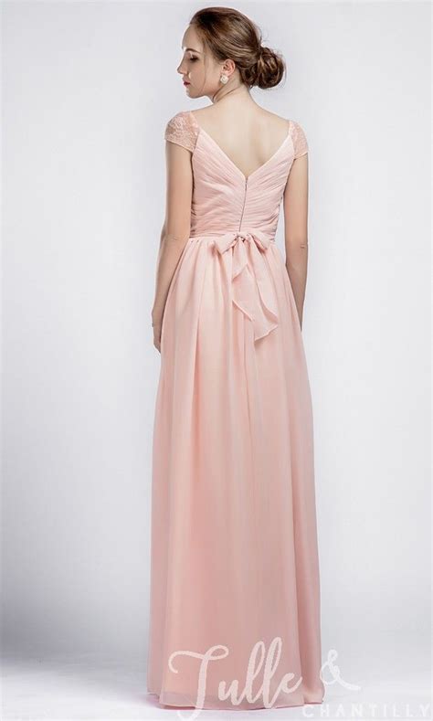 Pink Lace Cap Sleeves Bridesmaid Dress