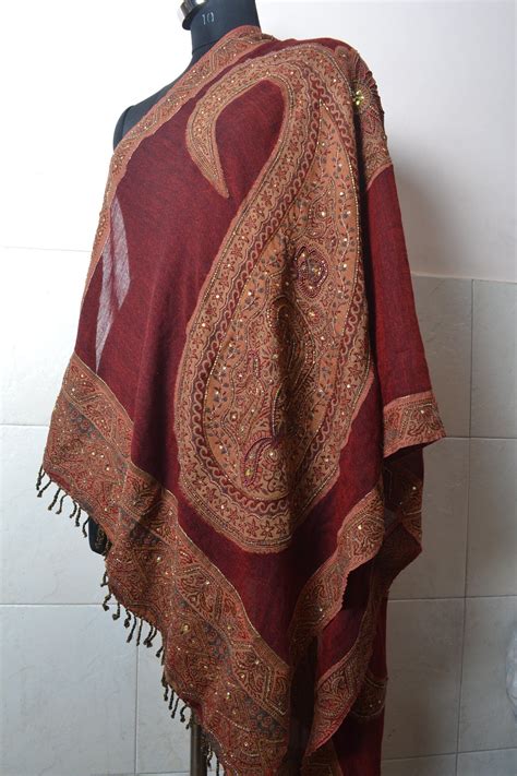 Jamavar Beaded Embroidered Shawl Kashmiri Cashmere Pashmina Etsy