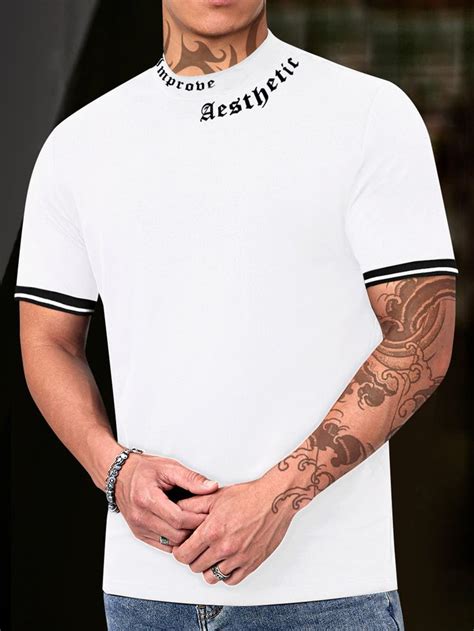 Homens Camiseta Carta Gráfica Pescoço Acabamento de contraste Roupas