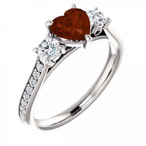 Christian Wedding Rings : Three Stone Garnet Heart and Diamond ...