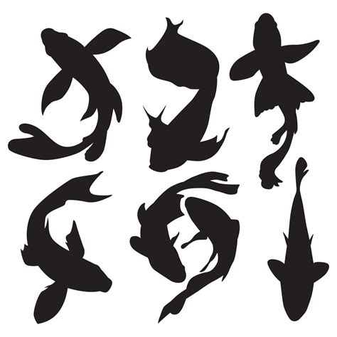 Collection Of Koi Fish Silhouettes In Various Poses Isolated On A White