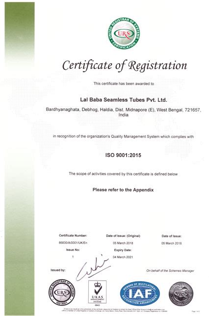 Certifications And Approvals Lal Baba Seamless Tubes Pvt Ltd