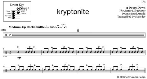 Kryptonite 3 Doors Down Drum Sheet Music