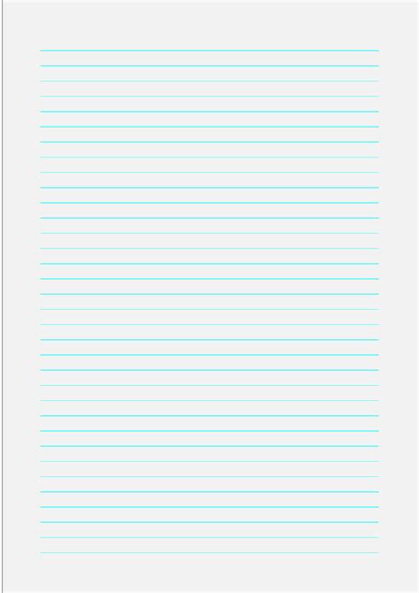 A4 Size Lined Paper With Medium Cyan Lines Pale Gray Free Download