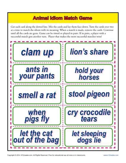 Animal Idiom Match Game | 4th and 5th Grade Worksheets