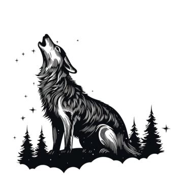 Silhouette Of Howling Wolf Night Moon And Stars Png Illustration Png