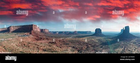 Aerial panoramic view of Monument Valley scenario at sunrise Stock ...