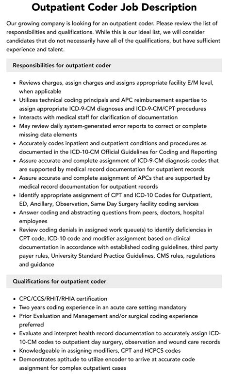 Outpatient Coder Job Description Velvet Jobs